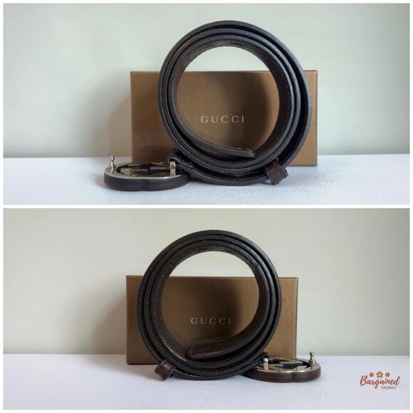 Authentic Gucci Dark Brown Leather Bamboo Interlocking G Buckle Belt 95/38 - Picture 9 of 13